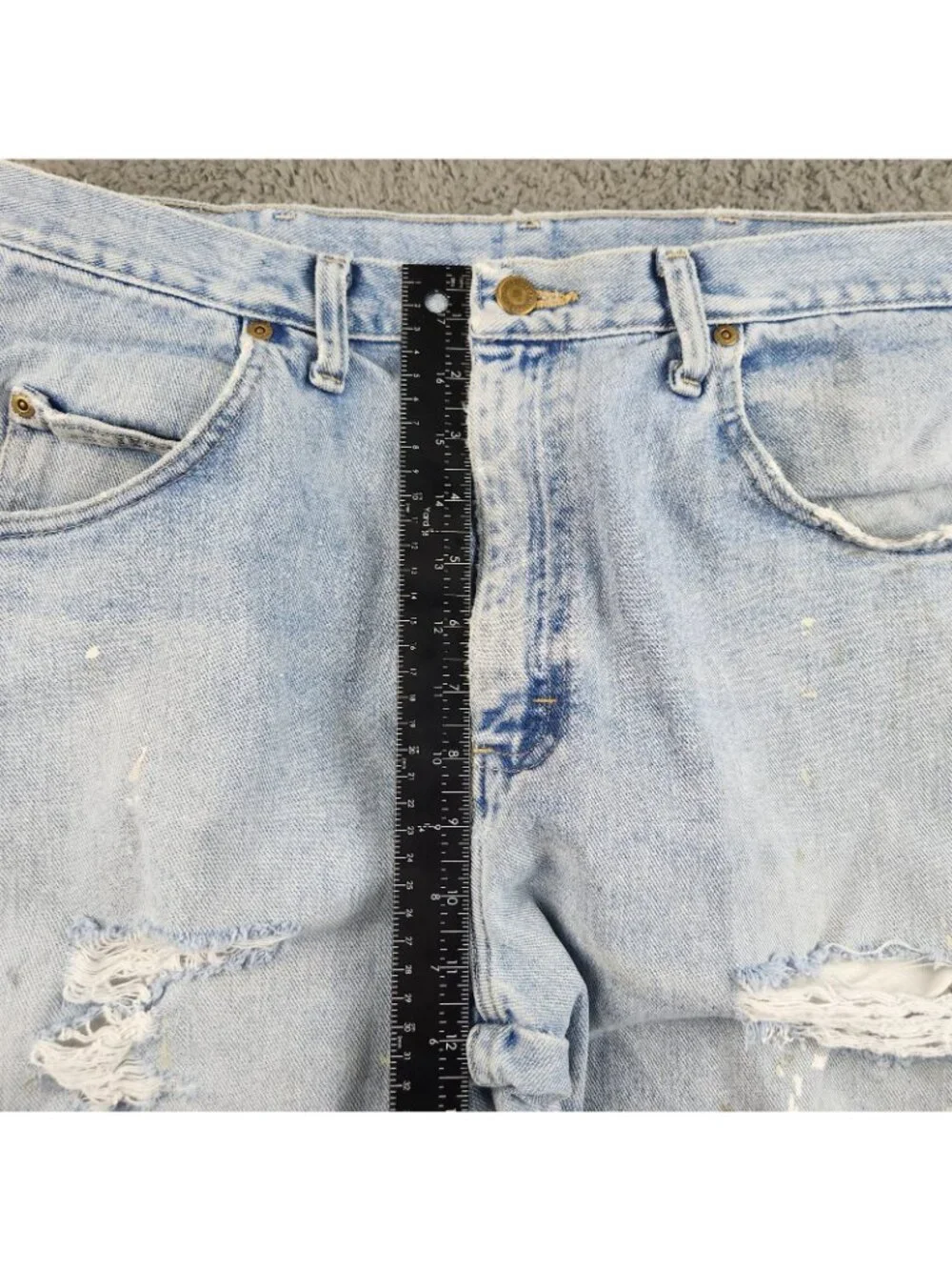 Men's Relaxed Fit Straight Leg Blue Jeans 36x30 Distressed Wrangler Workwear - Picture 4 of 11